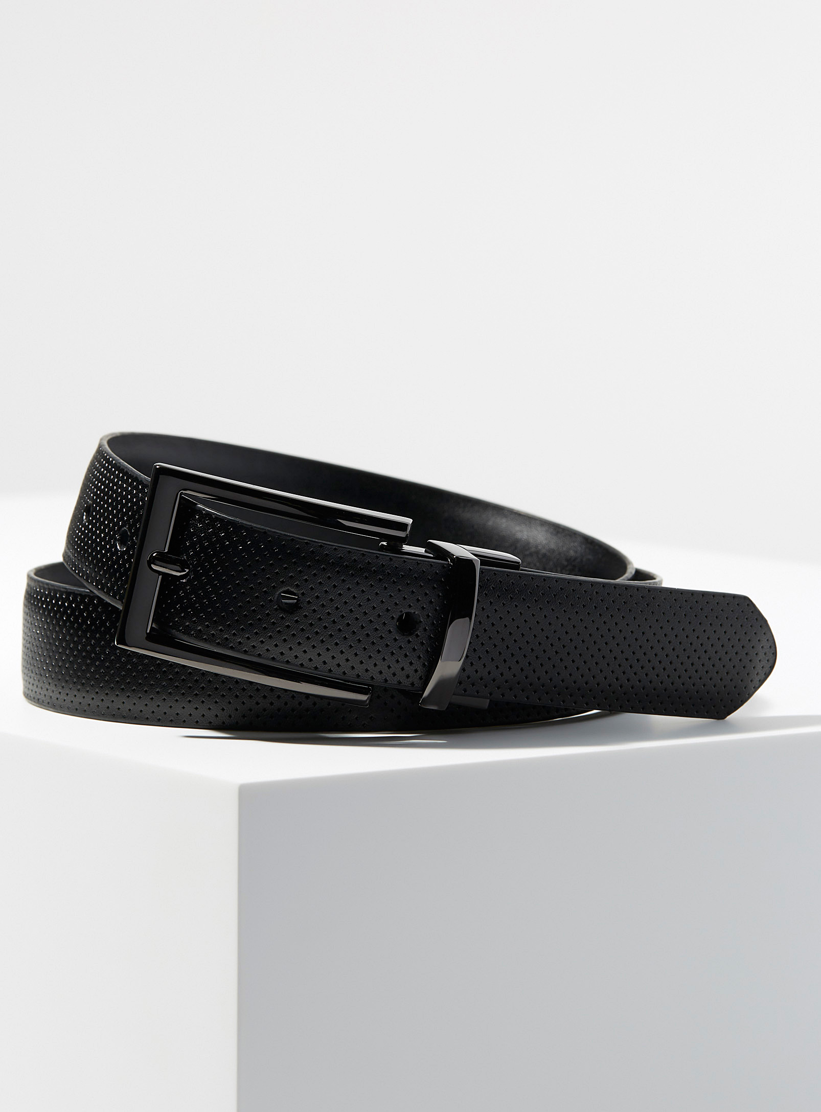 Le 31 Reversible Perforated Leather Belt In Black