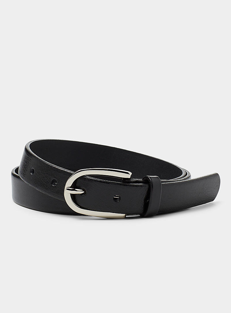 Slim Elongated D-Buckle Leather Belt