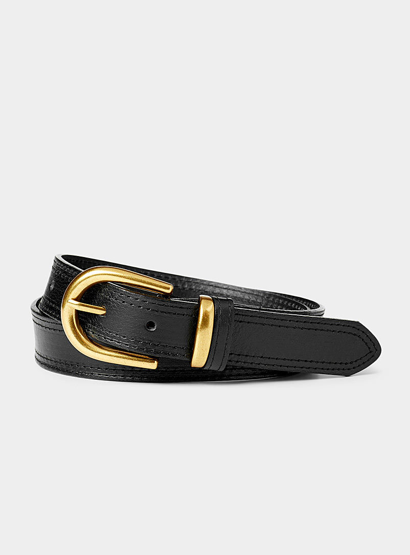 D-Buckle Topstitched Leather Belt