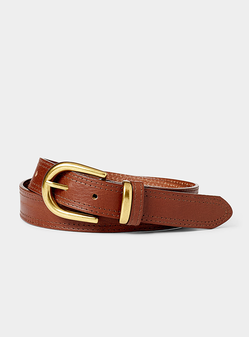 D-buckle topstitched leather belt product image (primary)