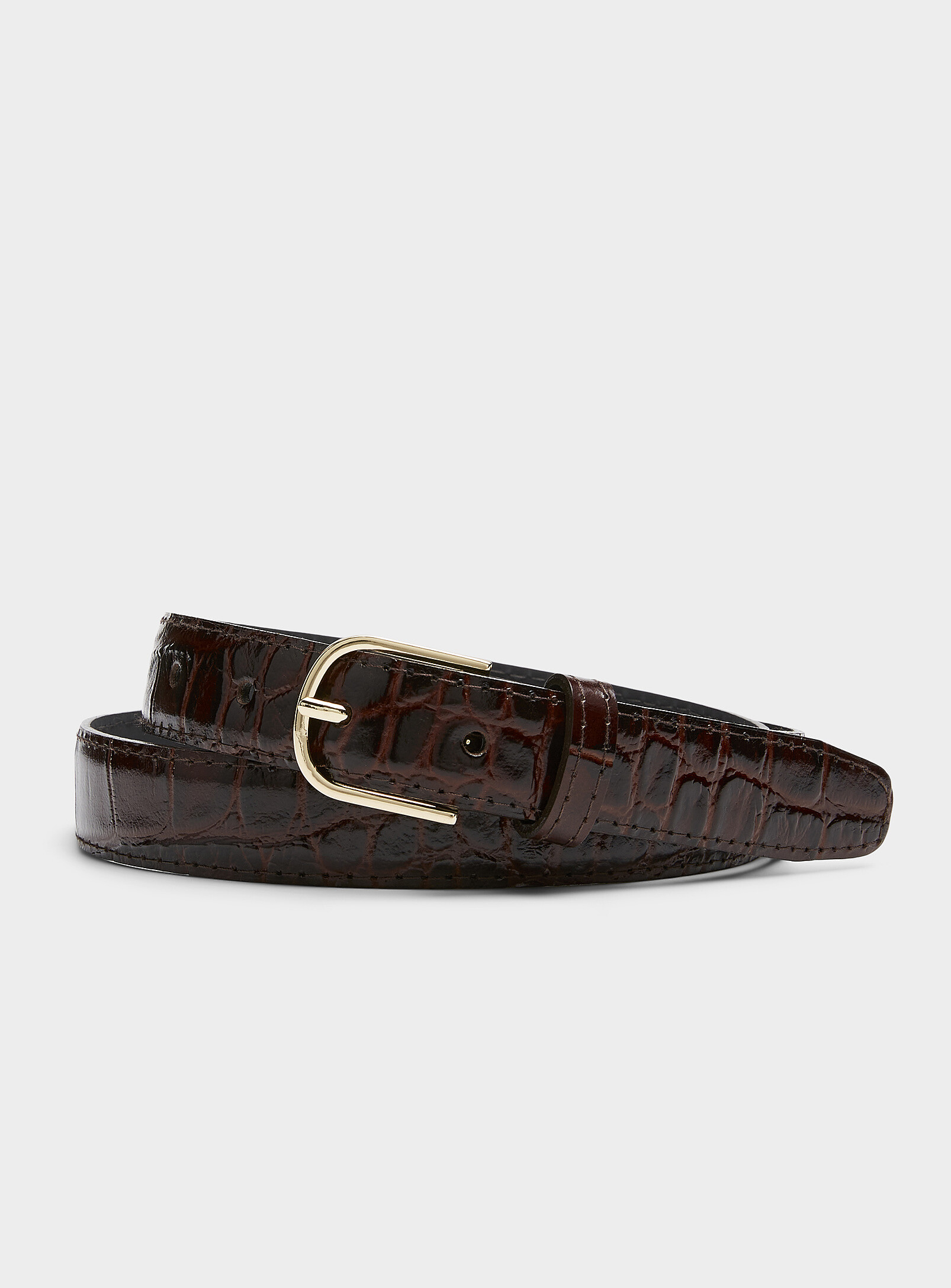 Simons - Croc-like leather belt (Women, Brown, X-LARGE)