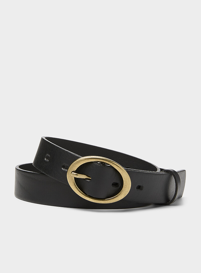 Oval brass buckle leather belt product image (primary)