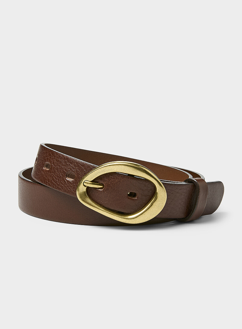 Asymmetric Buckle Pebbled Leather Belt