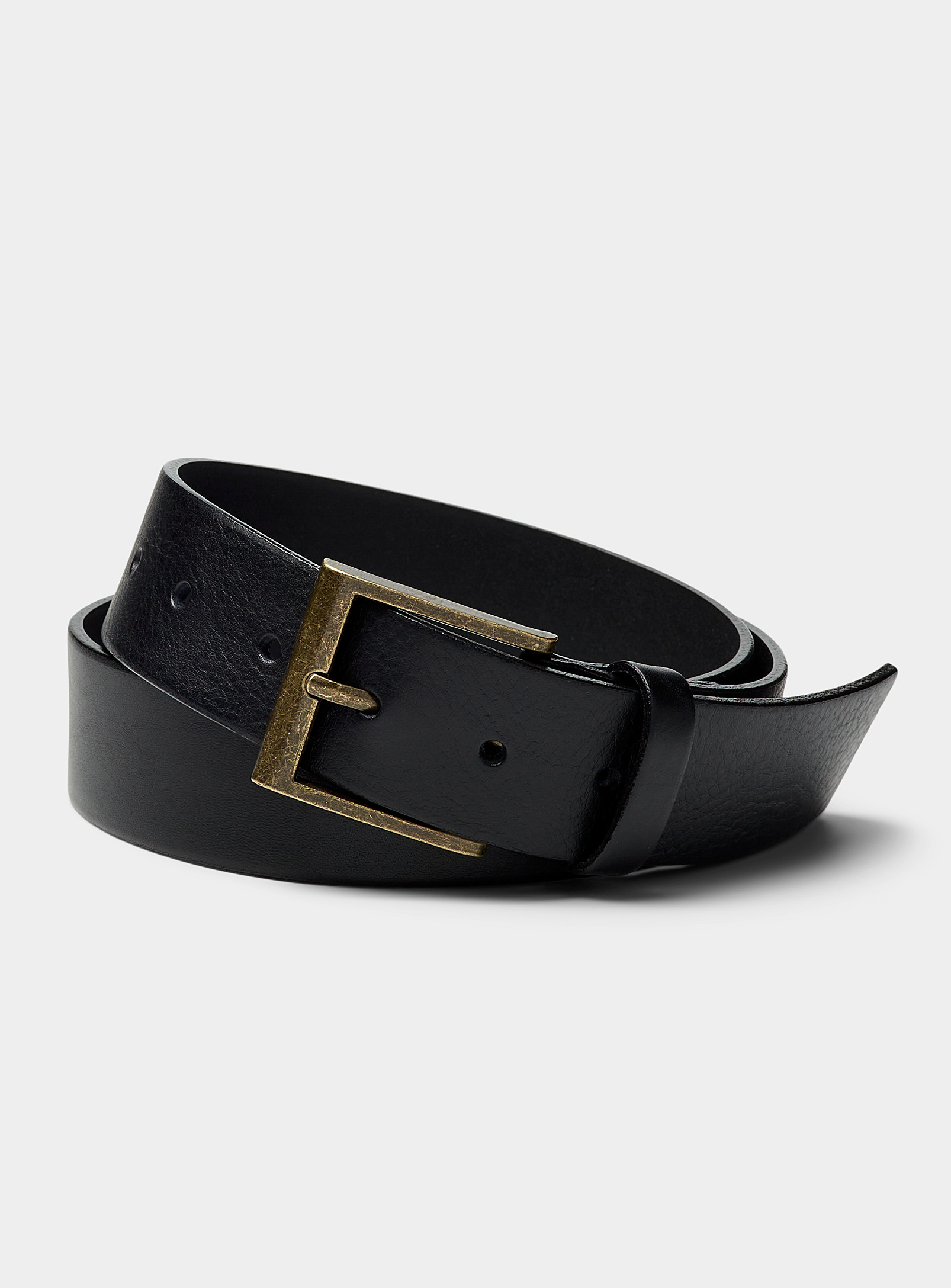 Le 31 Golden Buckle Brown Leather Belt Made In Canada In Black