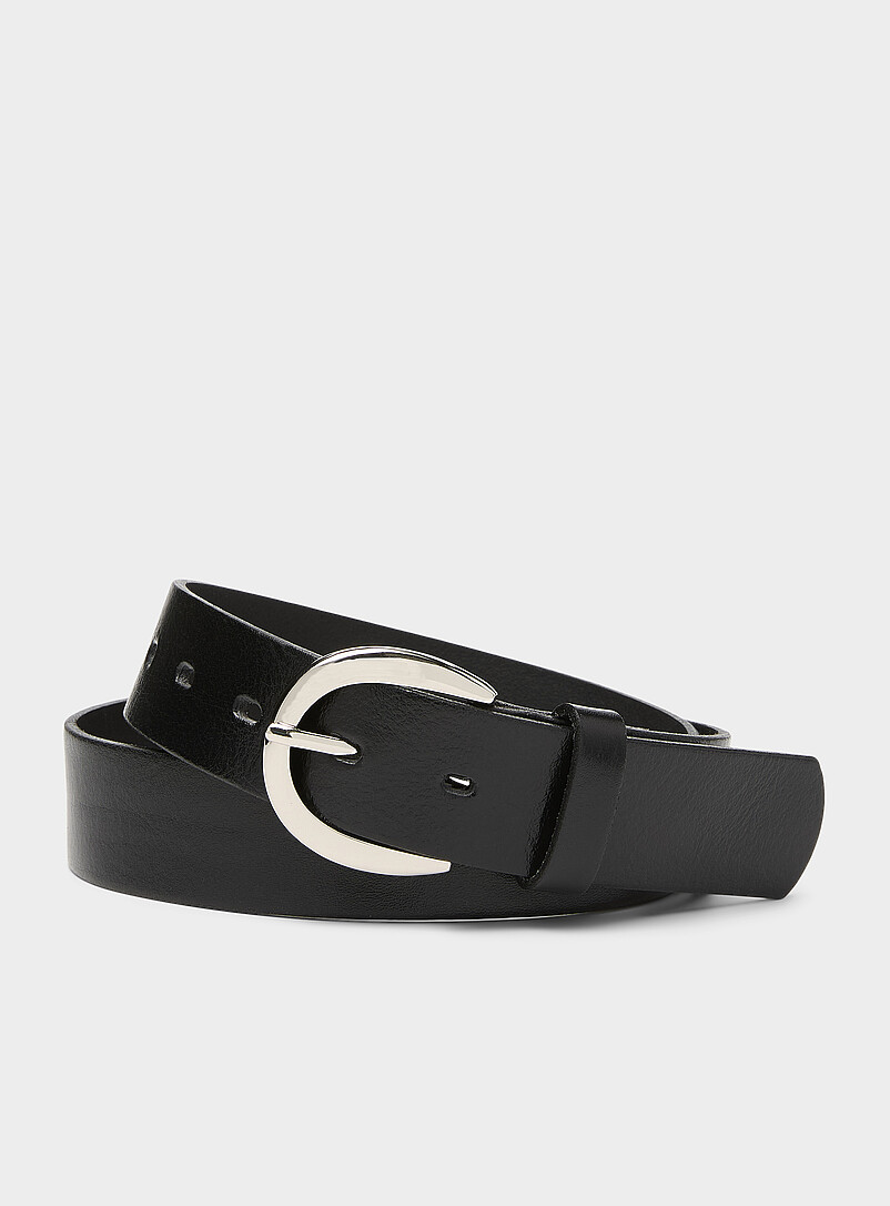 Half-moon buckle wide textured leather belt product image (primary)