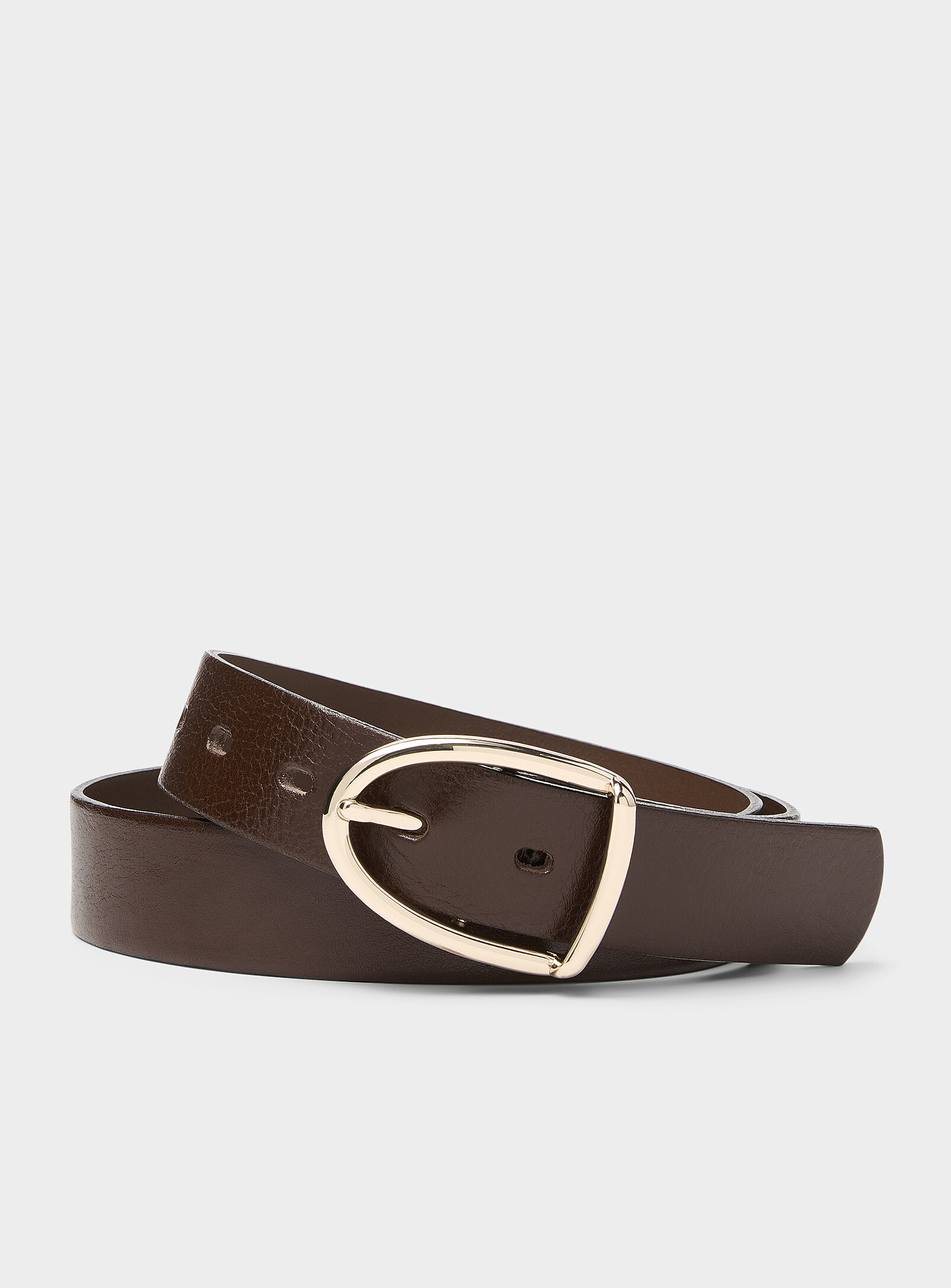 Simons - Metallic D-buckle wide textured leather belt (Women, Brown, MEDIUM)