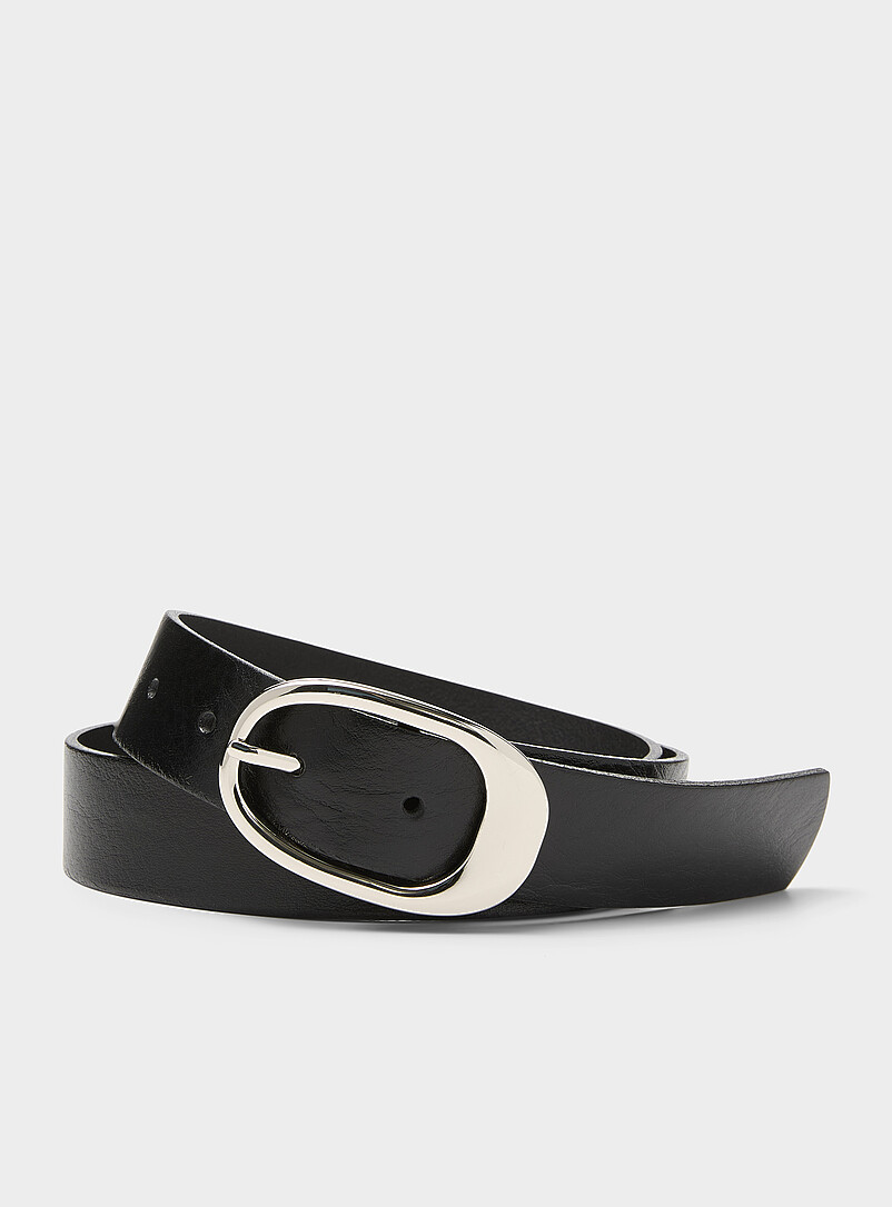 Oval buckle wide leather belt product image (primary)