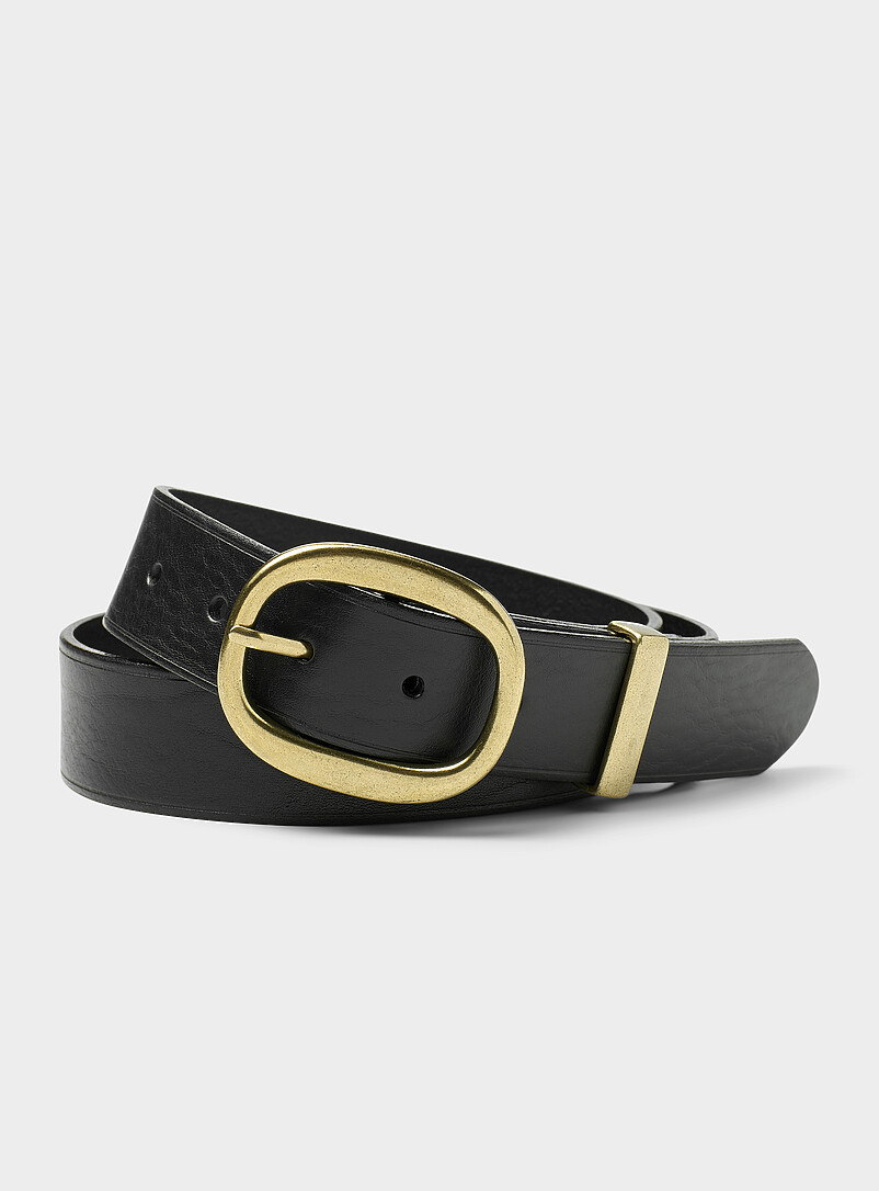Oval brass buckle lsmooth eather belt product image (primary)