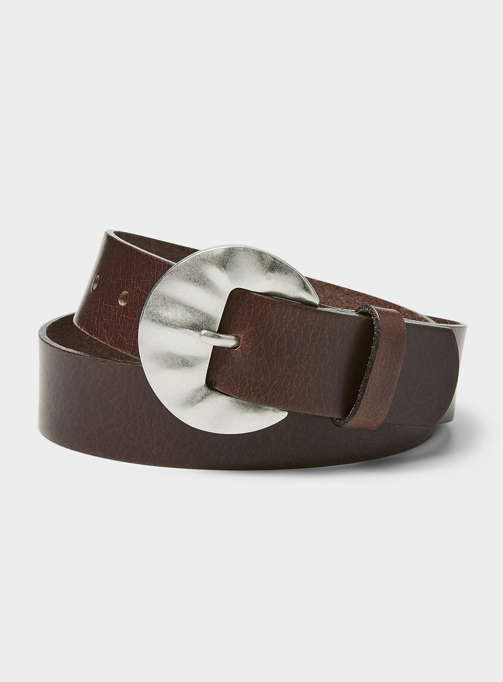 Simons - Hammered buckle leather belt (Women, Brown, X-LARGE)