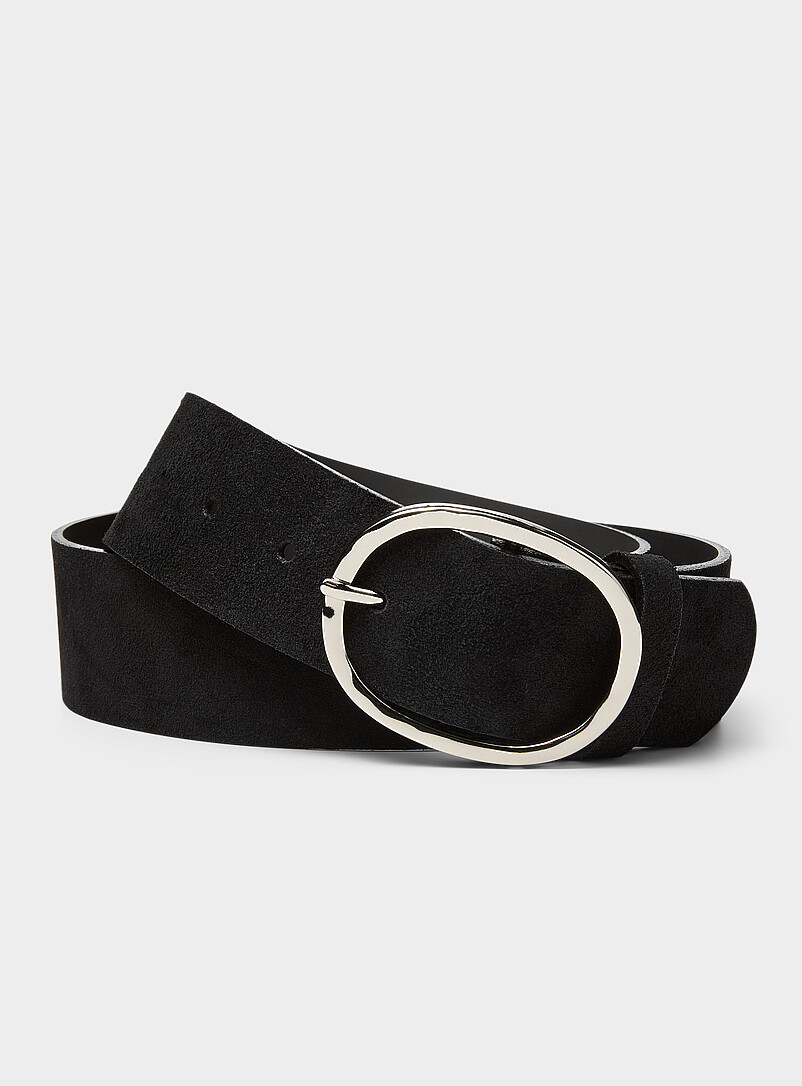 Hammered rounded buckle wide suede belt product image (primary)