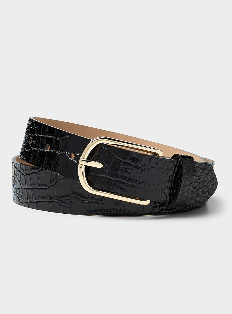 D-buckle glossy croc leather belt product image (primary)