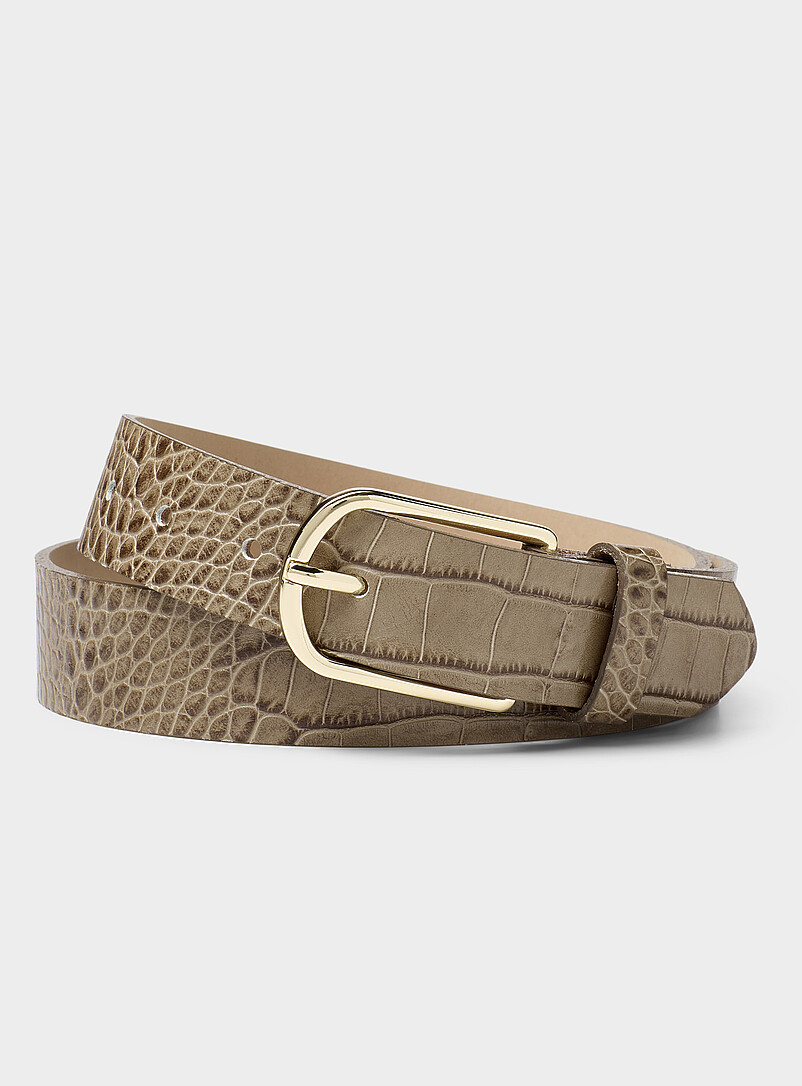 D-Buckle Glossy Croc Leather Belt