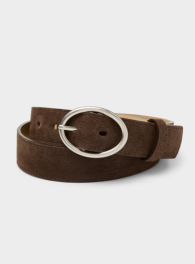 Oval Buckle Minimalist Suede Belt
