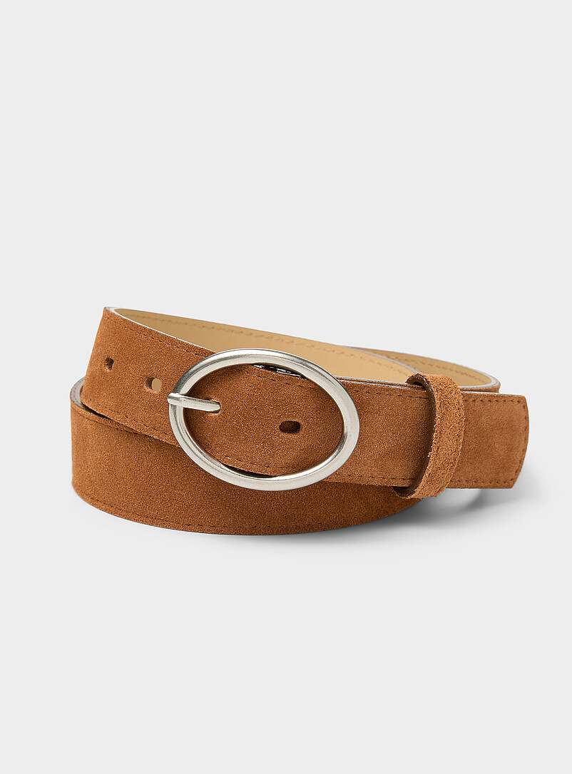 Oval buckle minimalist suede belt product image (primary)