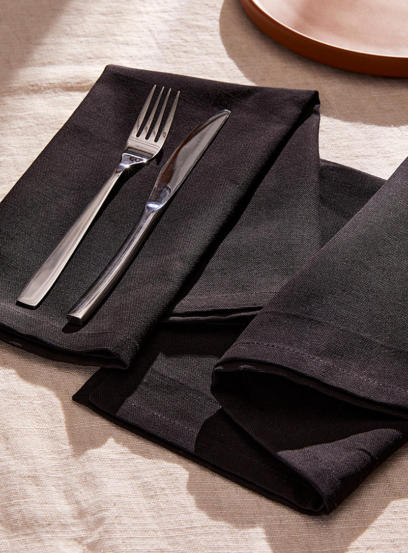 Simons Maison: Les serviettes de table coton recyclé colorées Ensemble de 2 Noir
