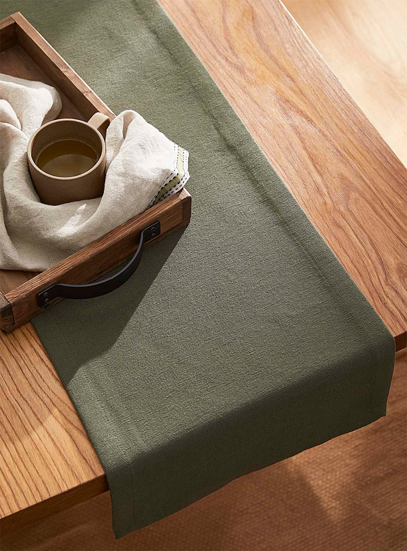 Simons Maison Khaki Textured khaki green table runner 33 x 180 cm