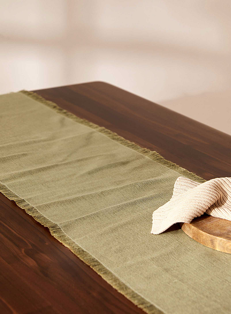 Simons Maison: Le chemin de table frangé coton et jute Voir nos formats offerts Vert à motifs
