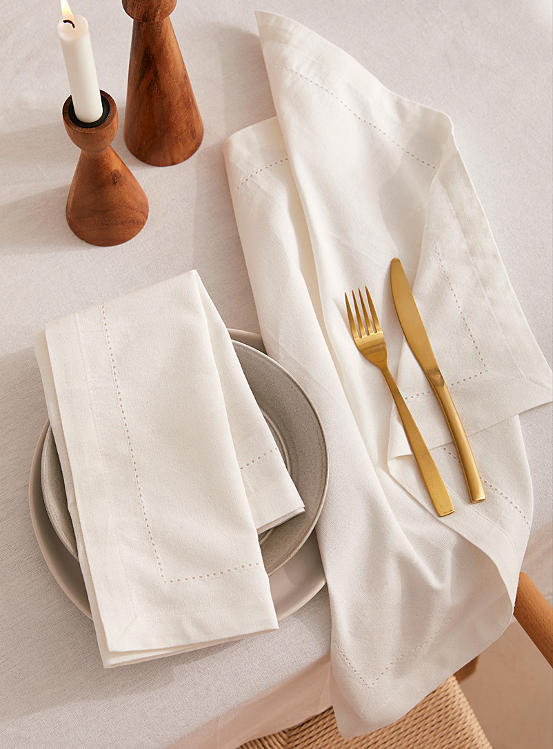 Simons Maison: Les serviettes de table coton recyclé blanches cadre pointillé Ensemble de 2 Blanc