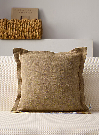 Pure linen ruffled removable-cover cushion 45 x 45 cm