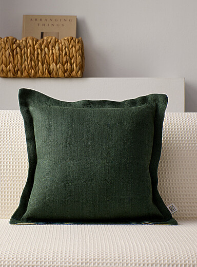 Simons Maison Green Pure linen ruffled removable-cover cushion 45 x 45 cm