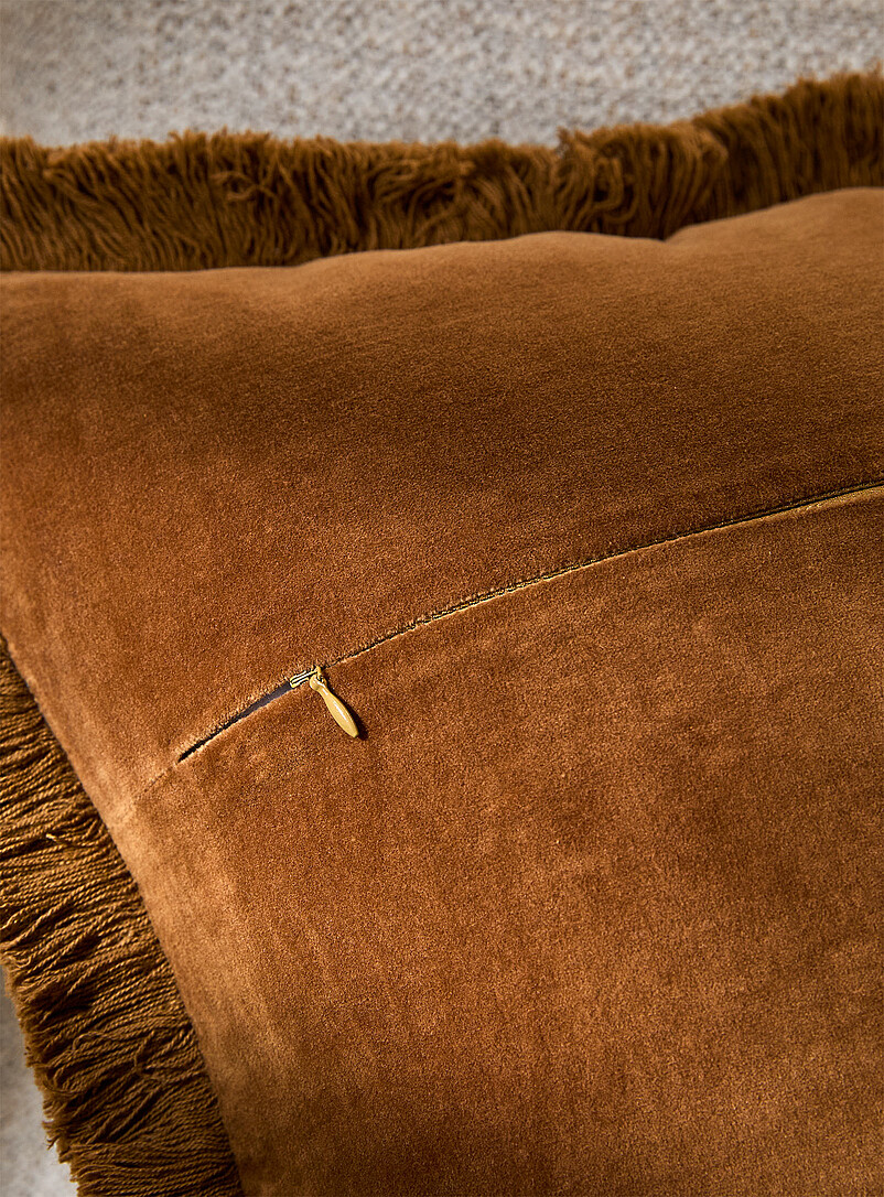 Simons Maison Honey/Camel Sumptuous velvet fringed removable-cover cushion 50 x 50 cm