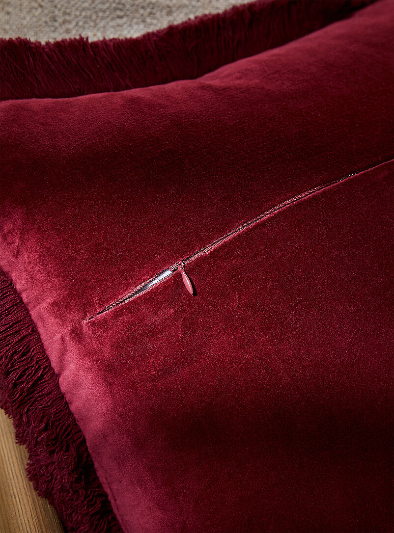 Simons Maison: Le coussin d&eacute;houssable frang&eacute; velours somptueux 50 x 50 cm Miel - Chameau