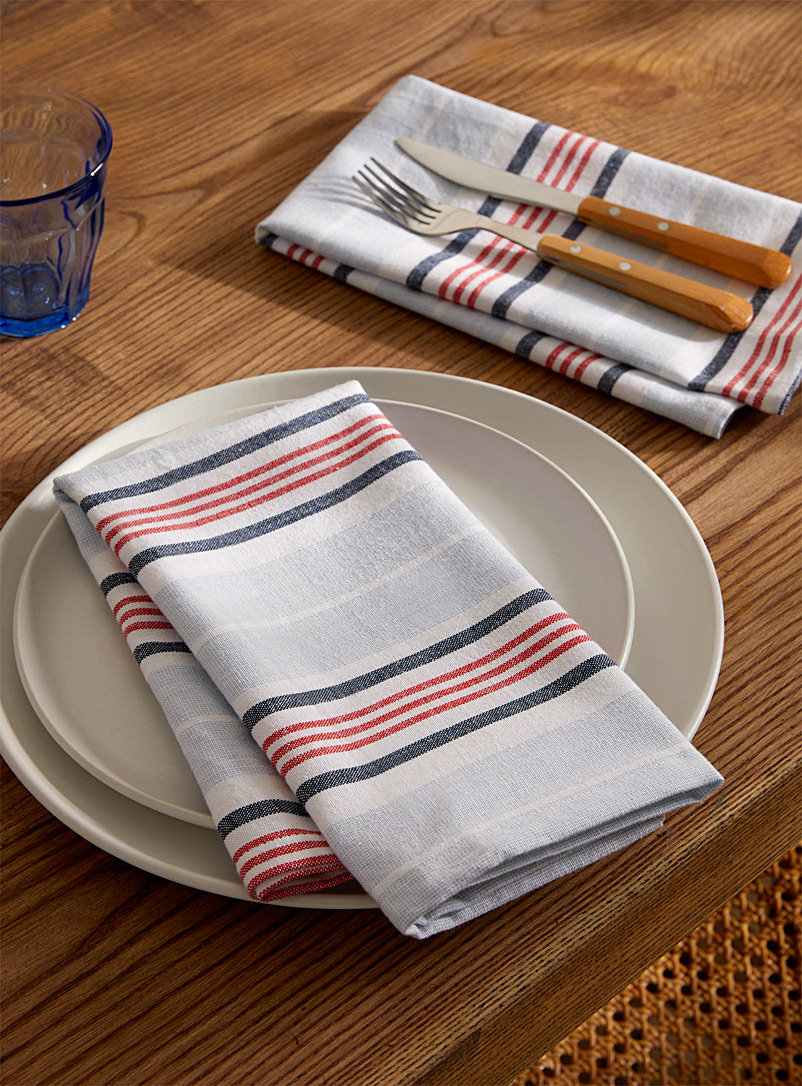 Simons Maison Patterned Blue Nautical stripes recycled cotton napkins Set of 2