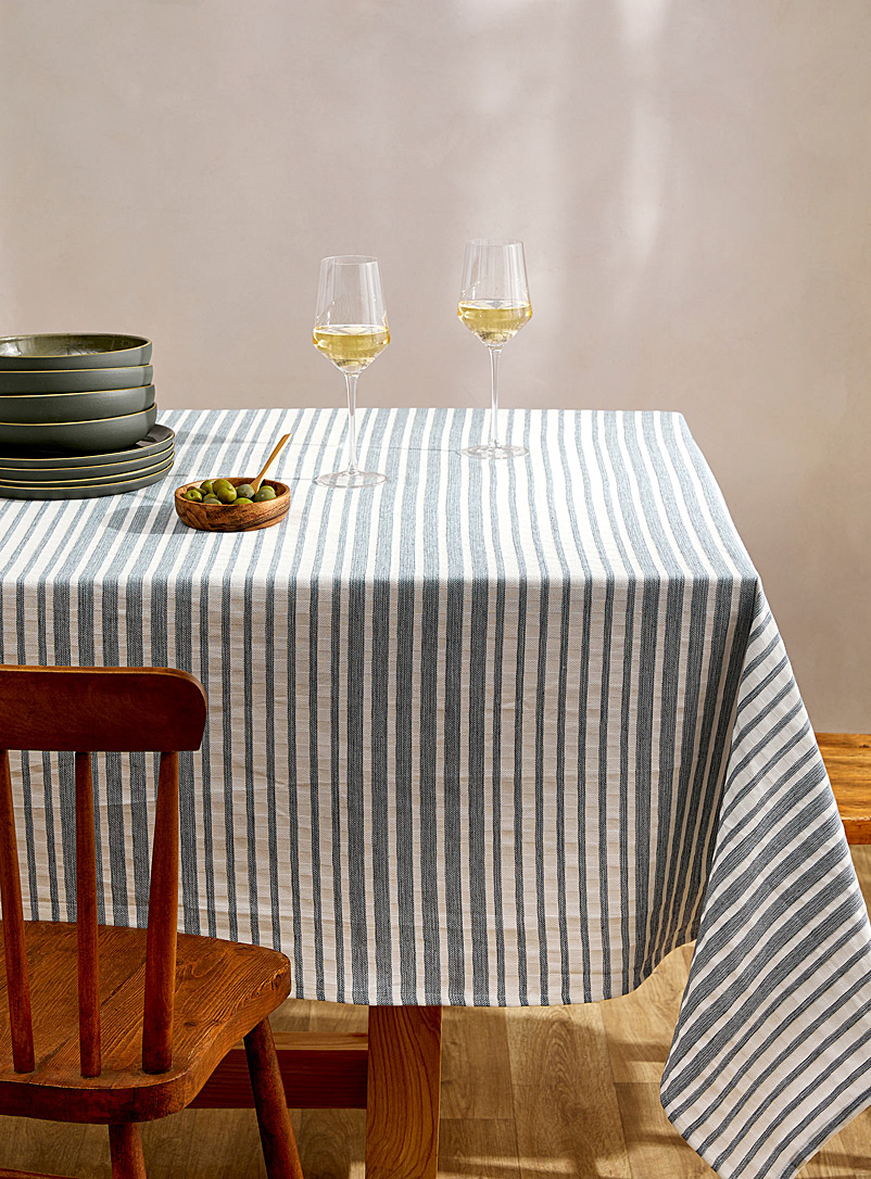 Simons Maison Patterned White Ocean stripes recycled cotton tablecloth