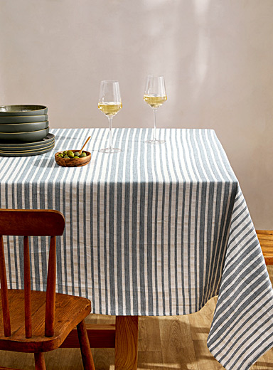 Simons Maison: La nappe rayures oc&eacute;aniques Blanc &agrave; motifs