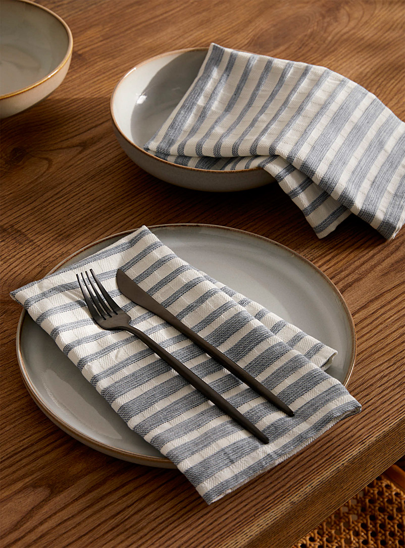 Simons Maison Patterned White Ocean stripes recycled cotton napkins Set of 2