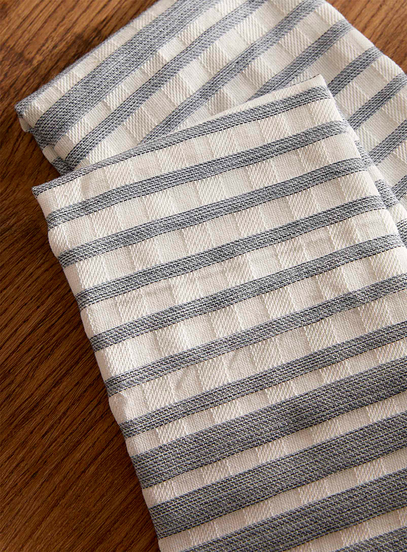 Simons Maison: Les serviettes rayures oc&eacute;aniques Ensemble de 2 Blanc &agrave; motifs