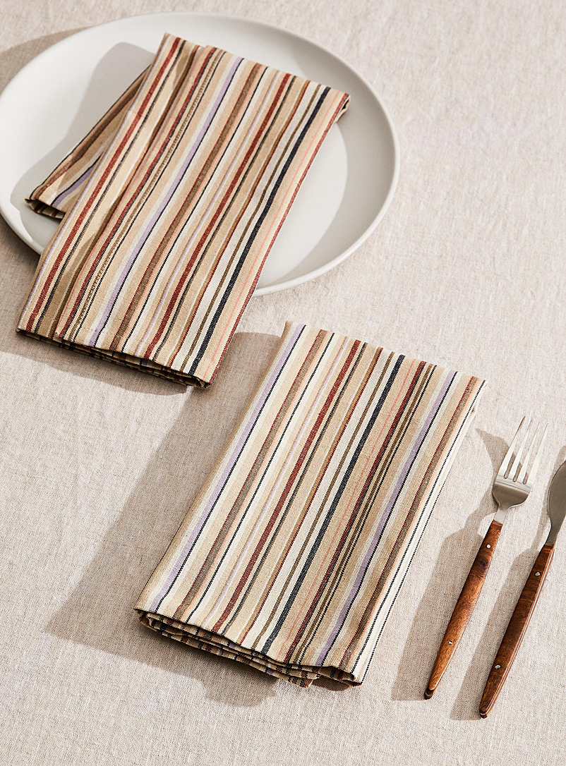 Simons Maison Assorted Natural stripes recycled cotton napkins Set of 2