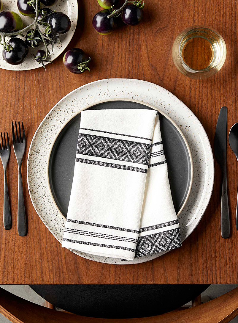 Simons Maison Black and White Jacquard stripe organic cotton napkin