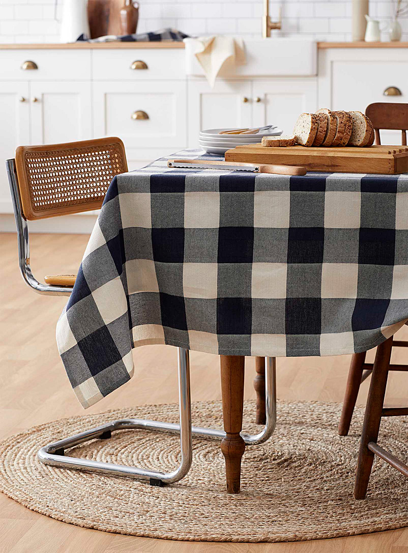 Simons Maison Patterned Blue Gingham check organic cotton tablecloth