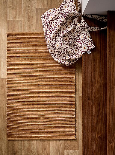 Simons Maison Ochre Yellow Embossed striped reprocessed cotton rug See available sizes