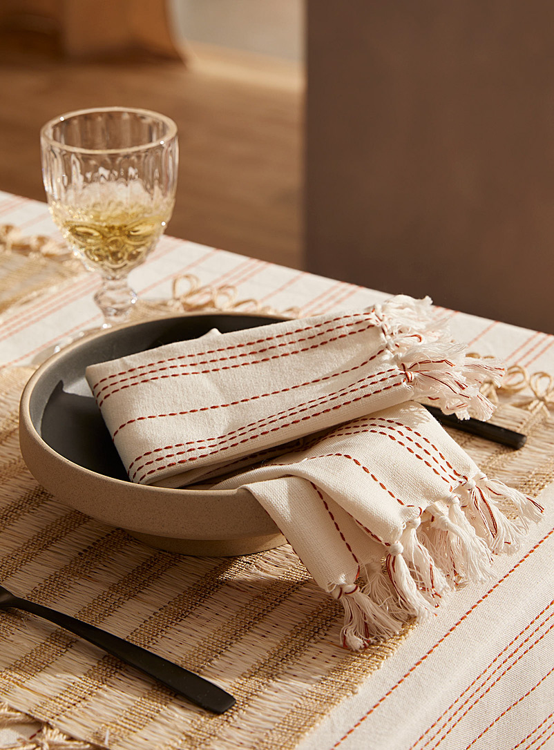 Simons Maison: La serviette de table coton bio rayures tissées Écru à motifs