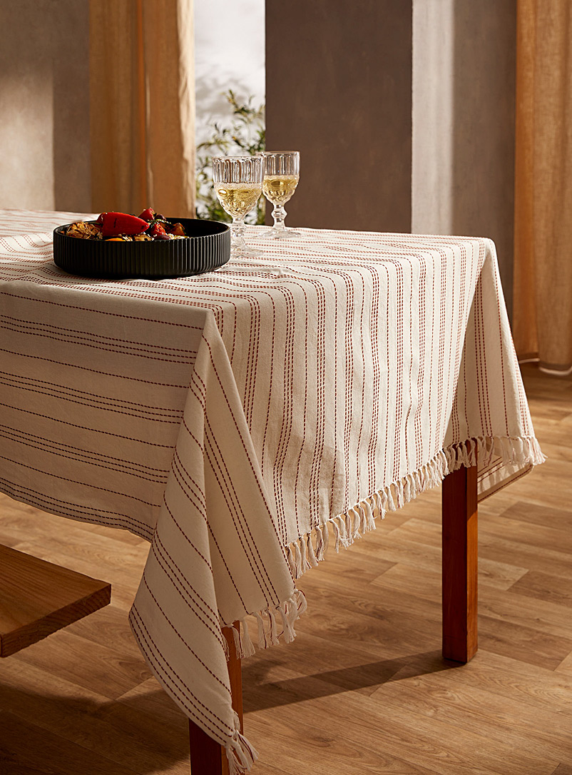 Simons Maison Patterned Ecru Woven stripes organic cotton tablecloth