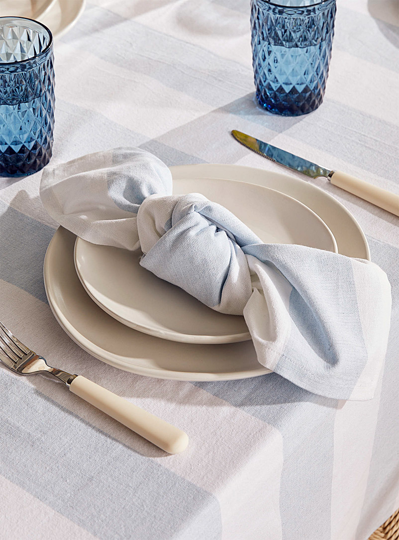 Simons Maison: La serviette de table coton bio rayures maritimes Bleu pâle-bleu poudre