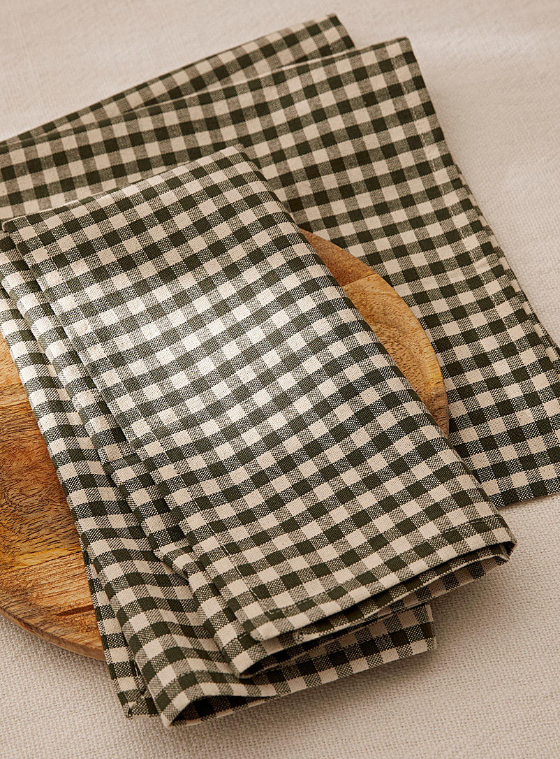 Simons Maison: La serviette de table coton bio vichy olive Vert à motifs