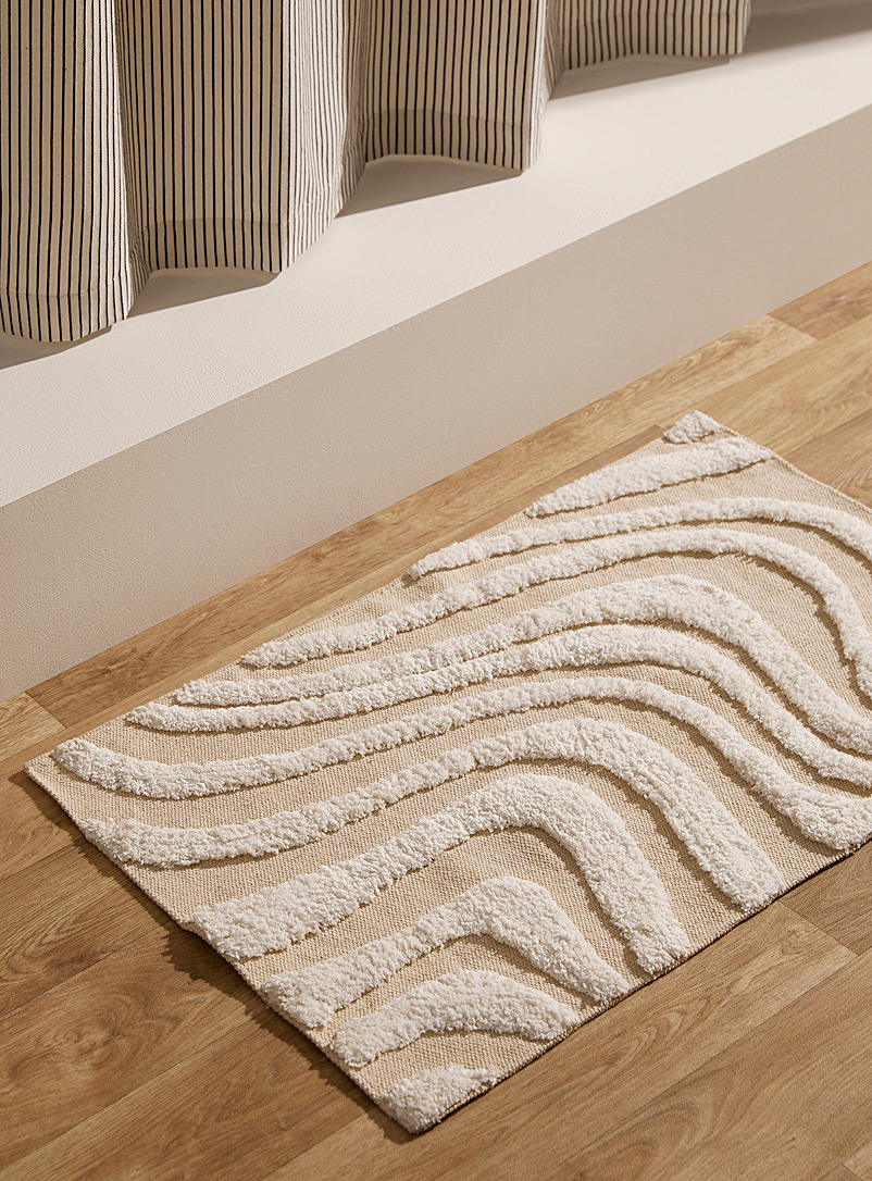 Simons Maison: Le tapis de bain ondulations naturelles 50 x 80 cm Blanc à motifs
