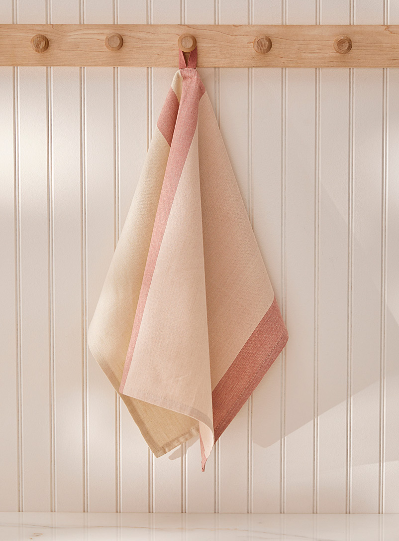 Simons Maison Dusky Pink Contrasting stripes organic cotton tea towel
