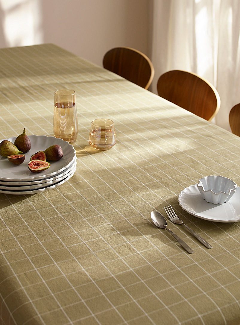 Simons Maison Patterned Green Khaki check recycled cotton tablecloth