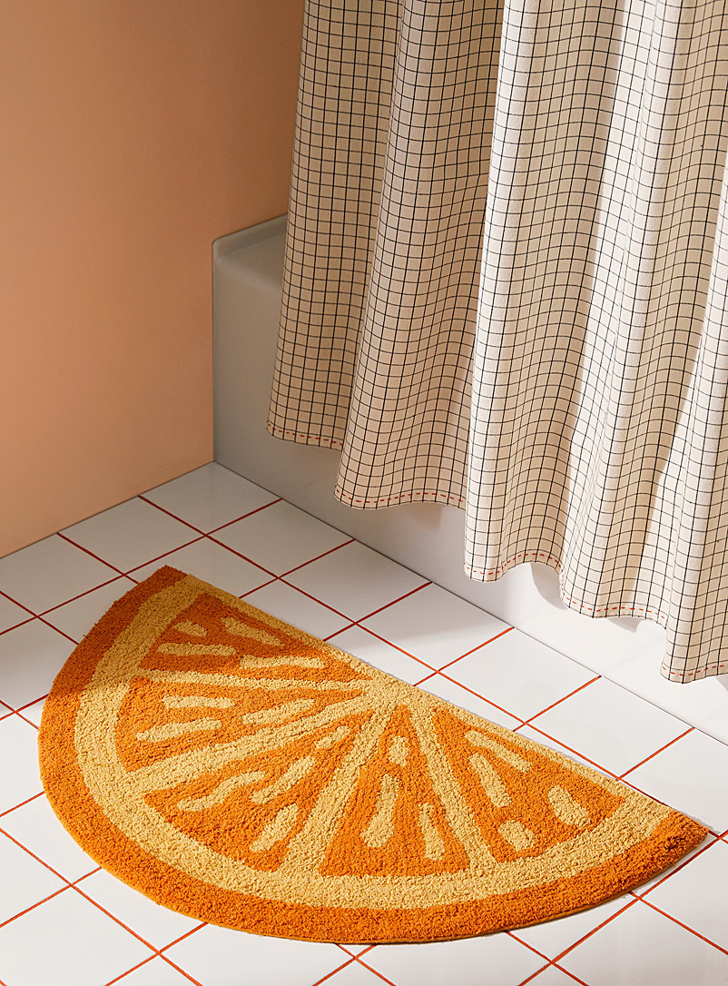 Simons Maison: Le tapis de bain coton recyclé quartier d'orange 50 x 90 cm Orange à motifs