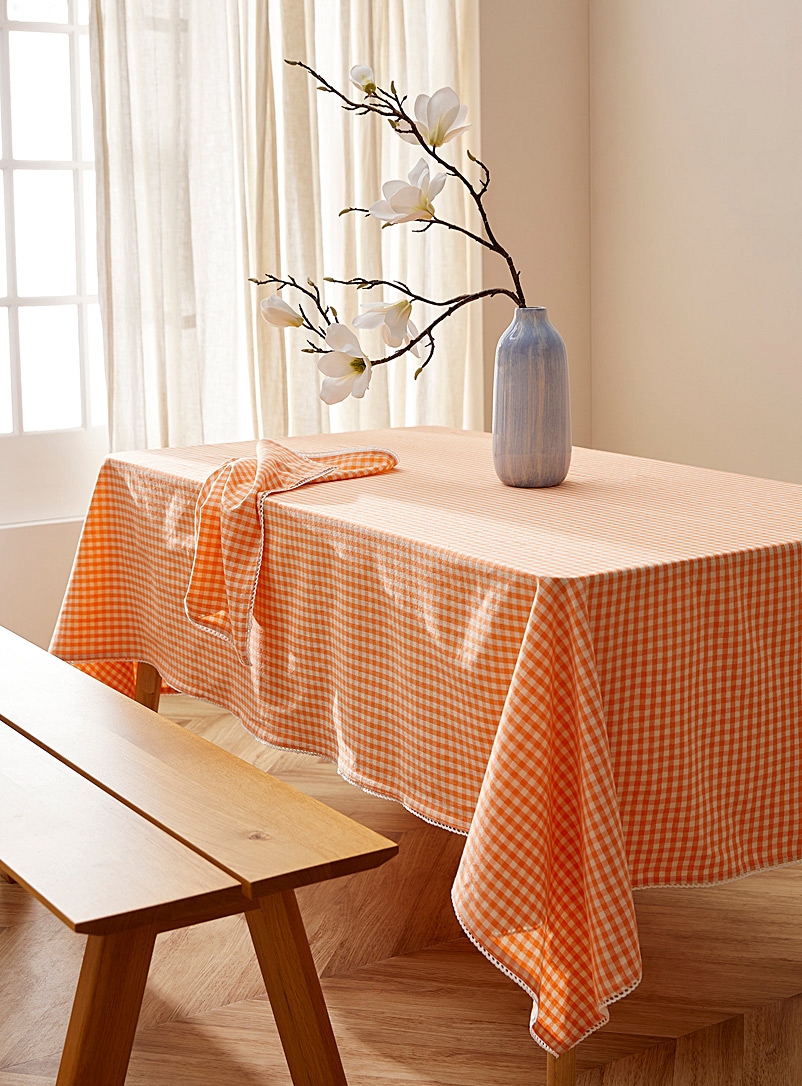 Simons Maison Patterned Orange Orange gingham recycled cotton tablecloth