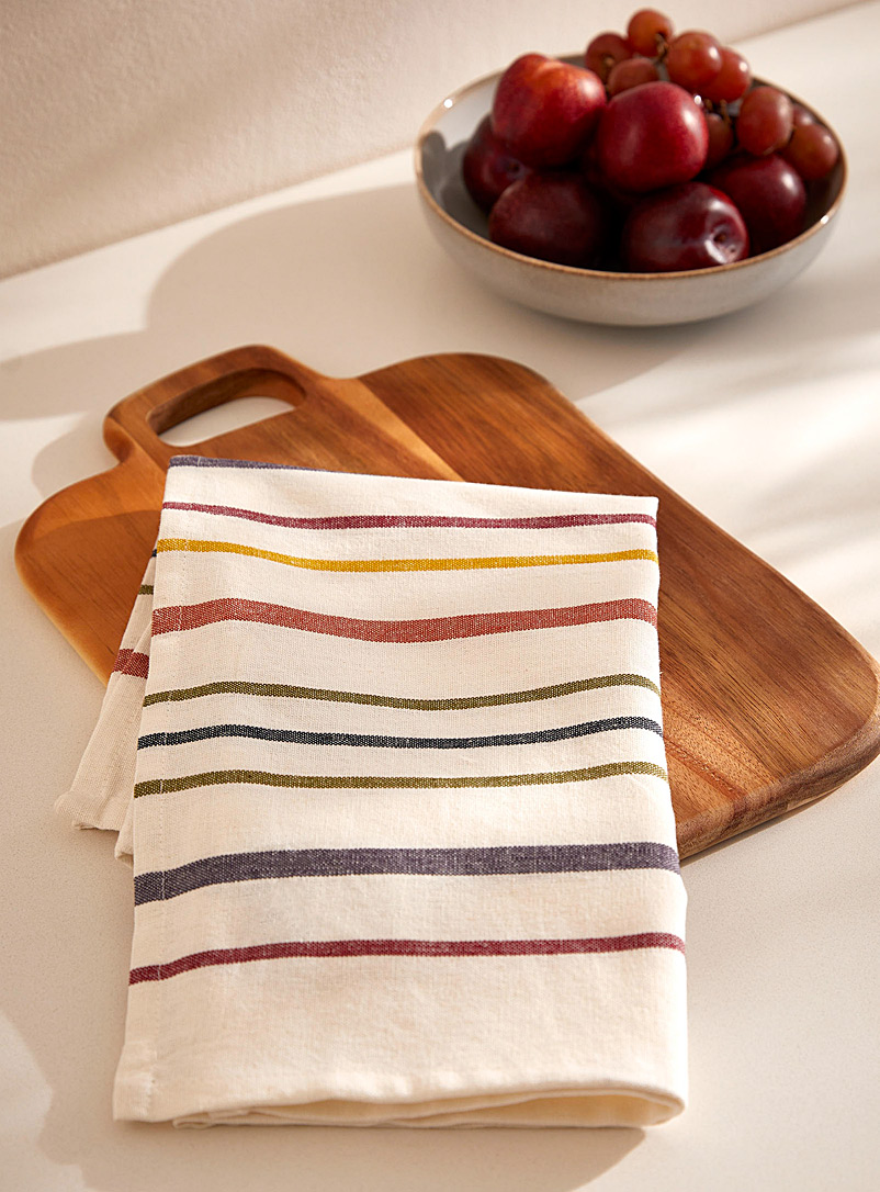 Simons Maison Patterned Ecru Striped organic cotton tea towel