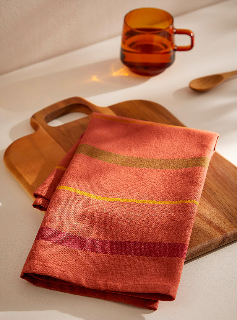 Simons Maison Coral Striped organic cotton tea towel