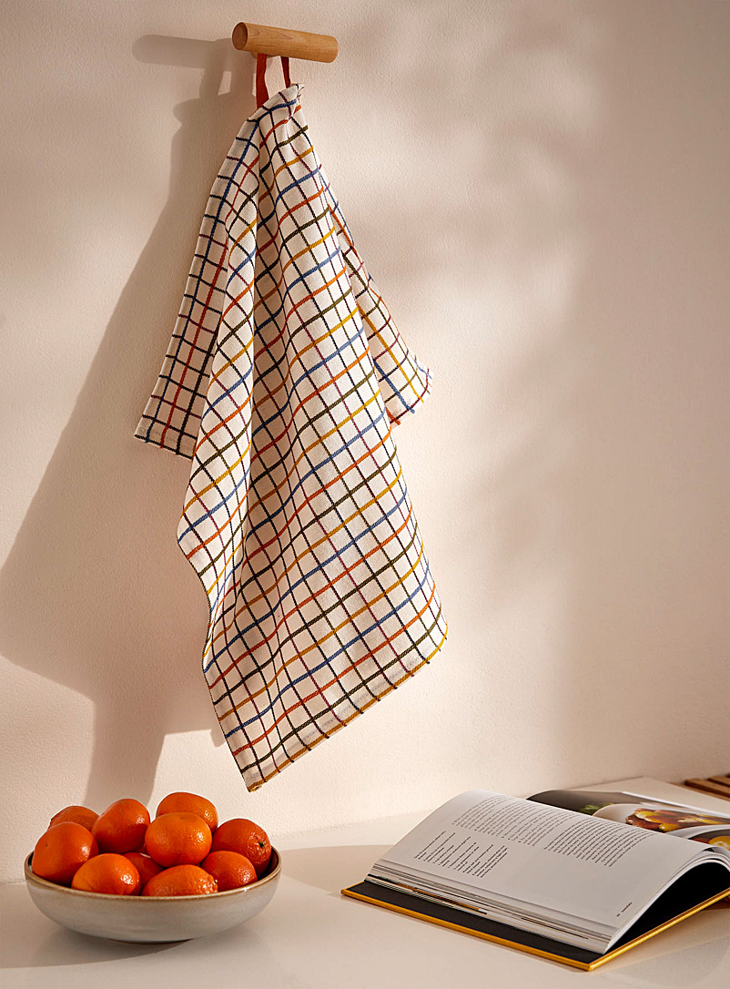 Simons Maison Patterned Ecru Checkered organic cotton tea towel
