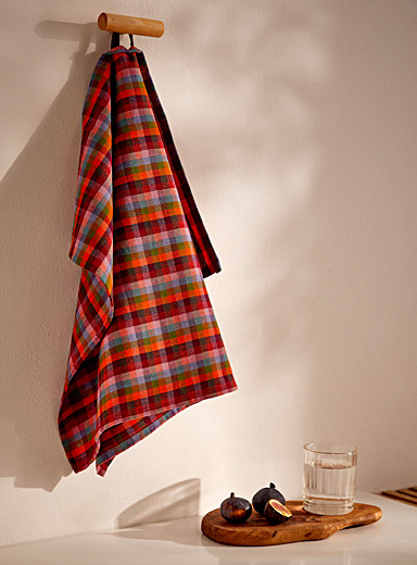 Simons Maison Patterned Ecru Checkered tea towel