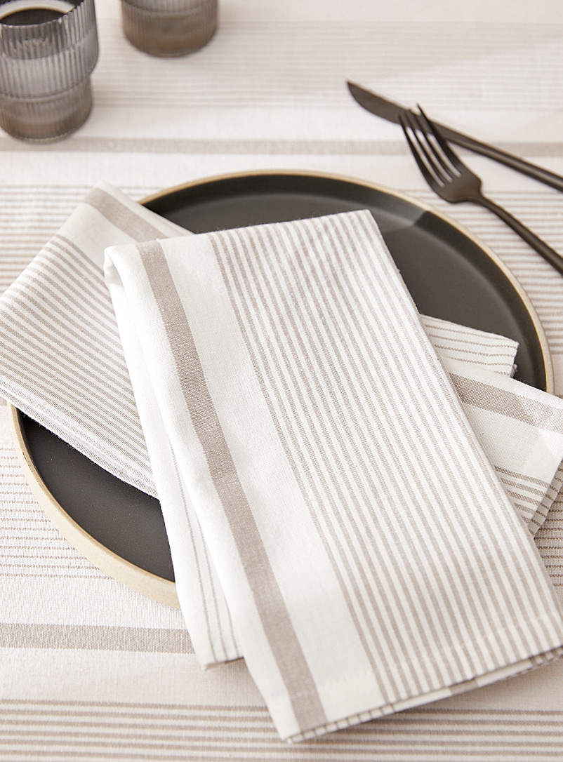 Simons Maison: Les serviettes de table coton recyclé rayures modernes Ensemble de 2 Assorti