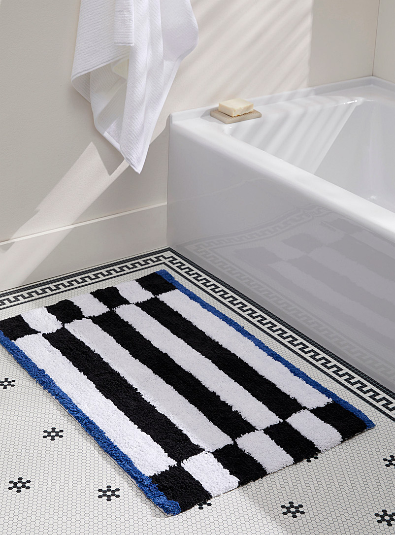 Simons Maison: Le tapis de bain coton recyclé damier allongé 50 x 80 cm Blanc et noir